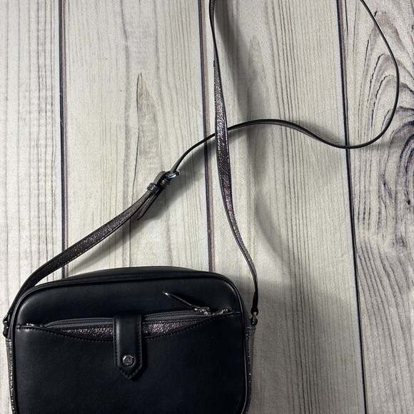 G.I.L.I. Black Leather Crossbody Purse Handbag GILI Sparkle Silver